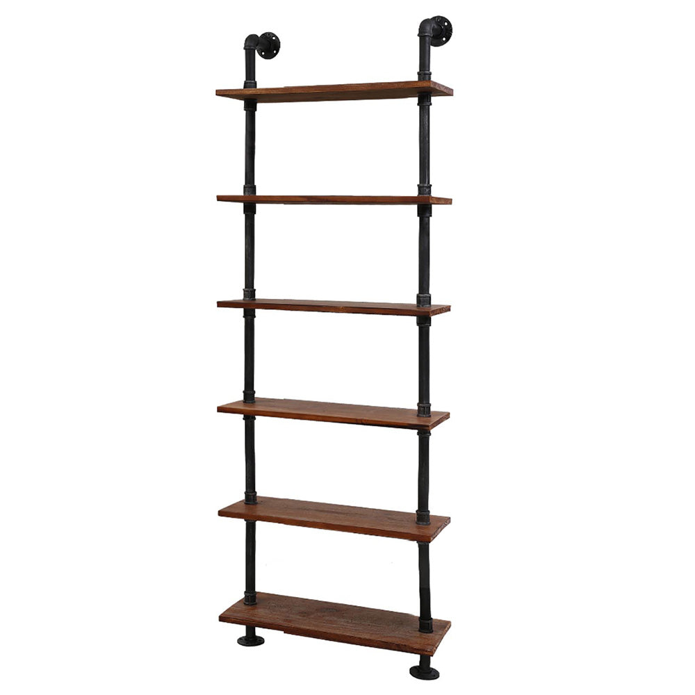 Artiss Rustic Wall Shelves featuring a 6-level industrial pipe design made of metal and solid timber, perfect for home or office display.