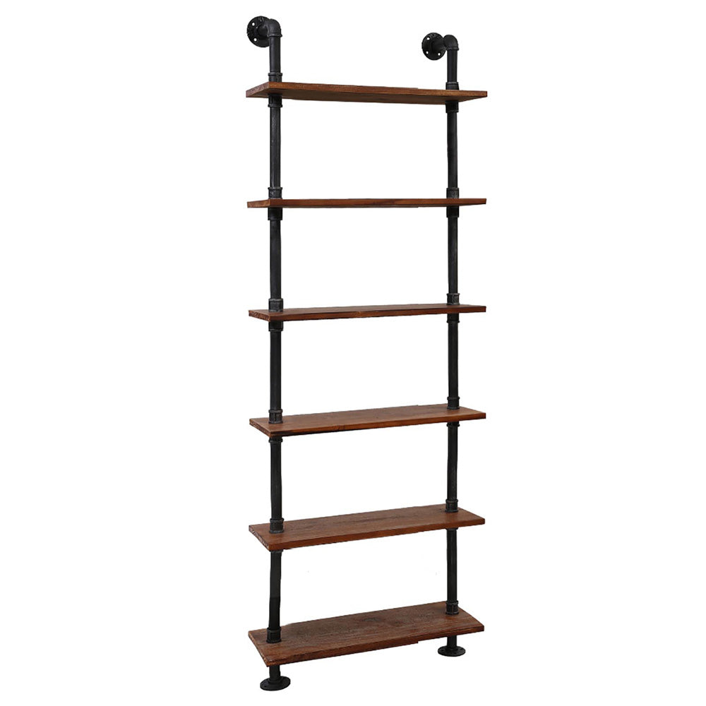 Artiss Rustic Wall Shelves featuring a 6-level industrial pipe design made of metal and solid timber, perfect for home or office display.