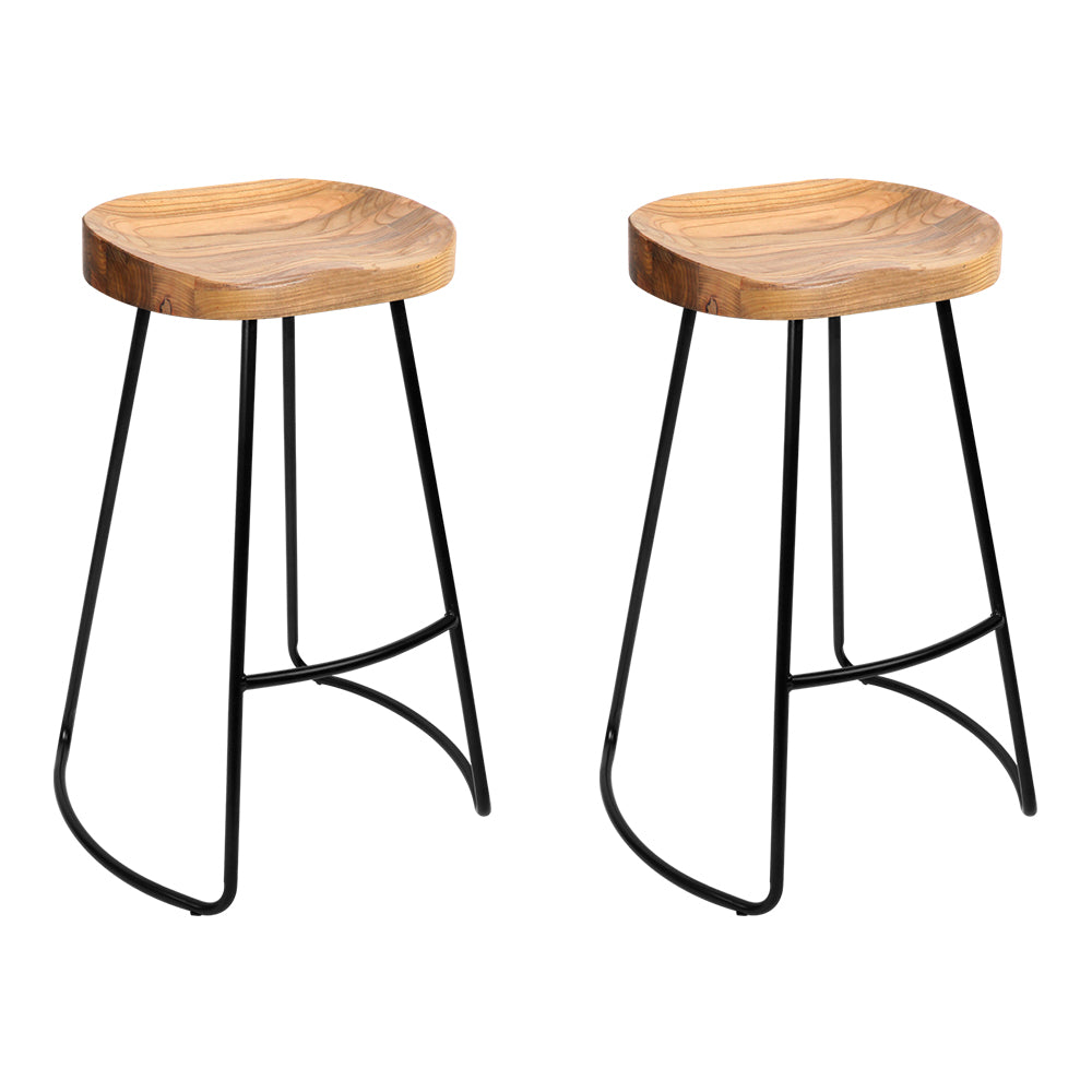Artiss Set of 2 Elm Wood Backless Bar Stools featuring black legs and elegant wooden seats, perfect for industrial-style interiors.
