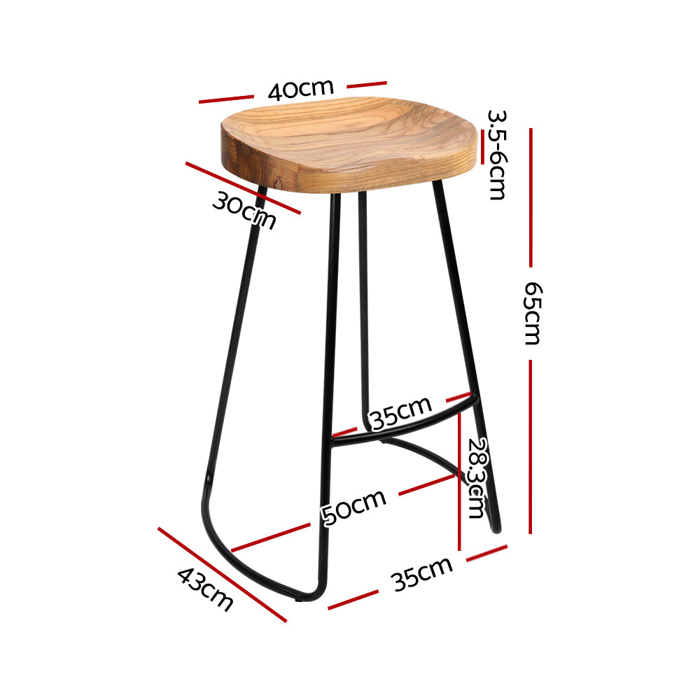 Artiss Set of 2 Elm Wood Backless Bar Stools featuring black legs and elegant wooden seats, perfect for industrial-style interiors.