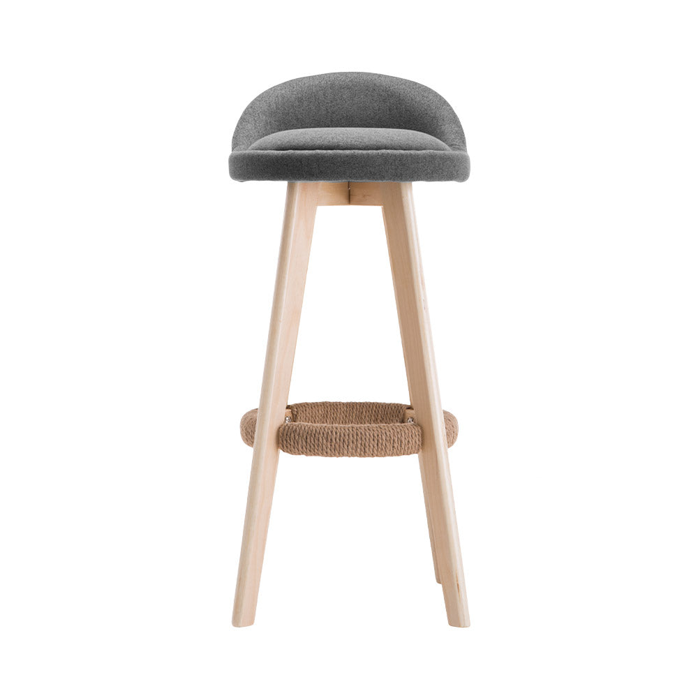 Artiss Set of 2 Grey Fabric Backrest Bar Stools with wooden frame and padded seats, showcasing a stylish design for modern interiors.