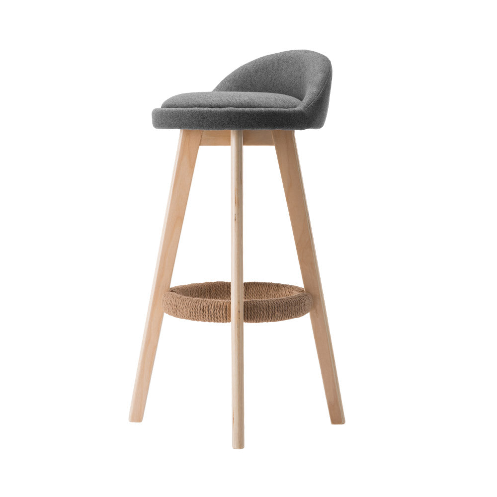 Artiss Set of 2 Grey Fabric Backrest Bar Stools with wooden frame and padded seats, showcasing a stylish design for modern interiors.