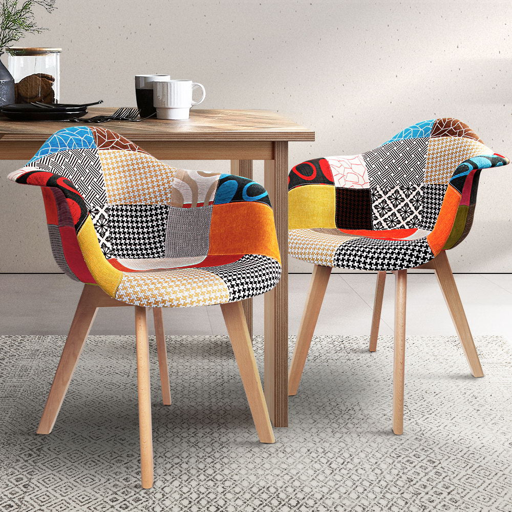 Artiss Set of 2 Fabric Dining Chairs featuring a retro design with beech wooden legs and comfortable foam seats covered in fabric.