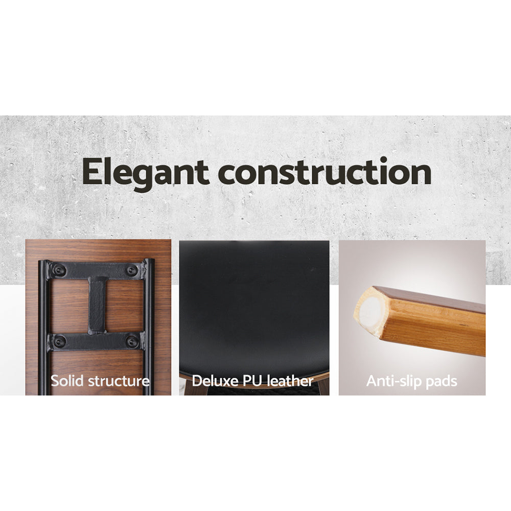 Artiss Set of 2 PU Leather Circular Footrest Bar Stools in Black with dark wood frame and chrome footrest, showcasing elegant design and comfort.