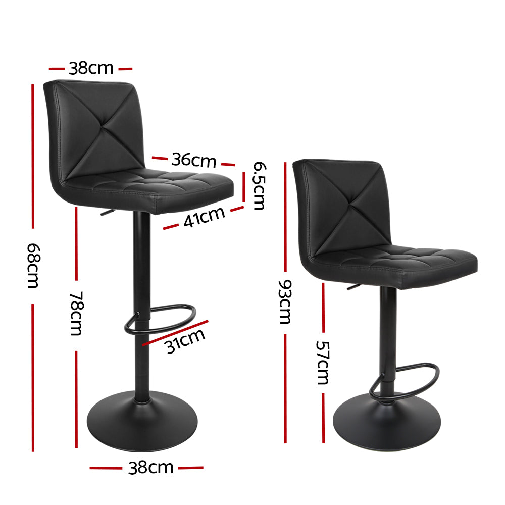 Artiss Set of 2 PU Leather Gas Lift Bar Stools in Black with a stylish design and adjustable height feature.