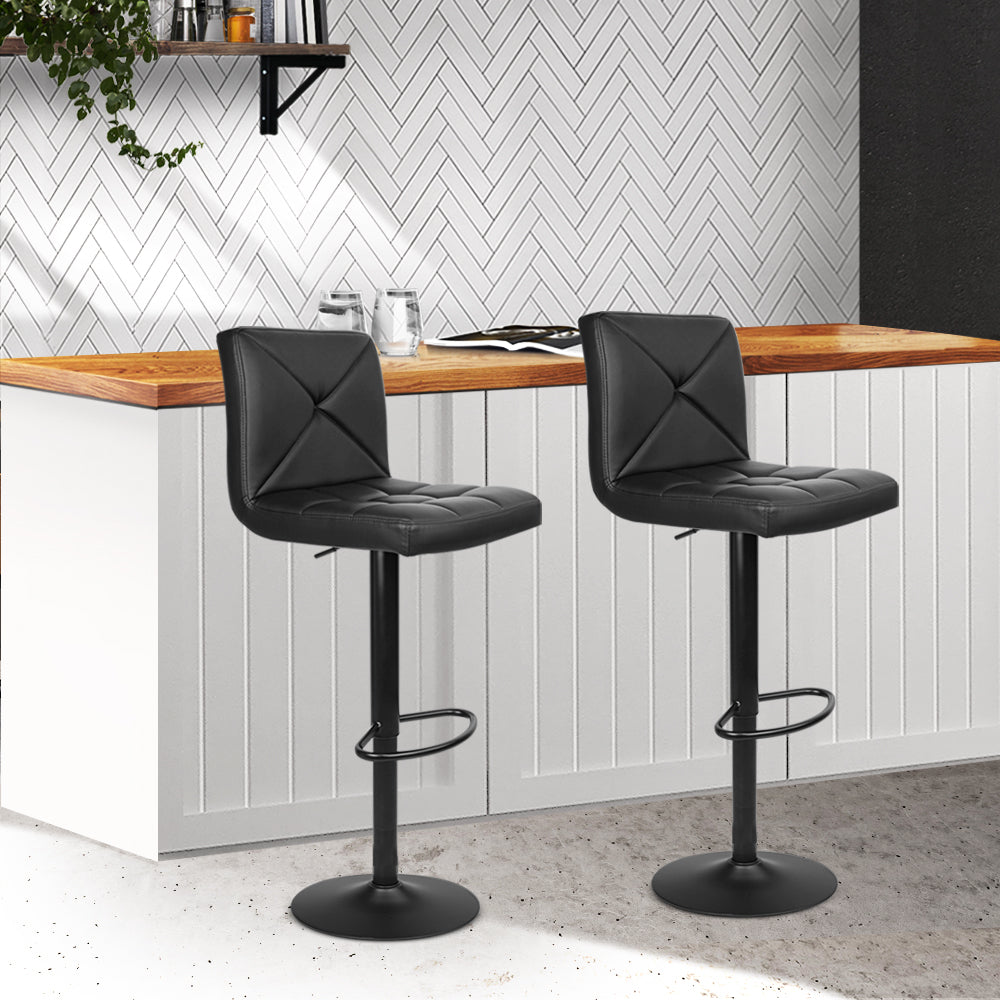Artiss Set of 2 PU Leather Gas Lift Bar Stools in Black with a stylish design and adjustable height feature.