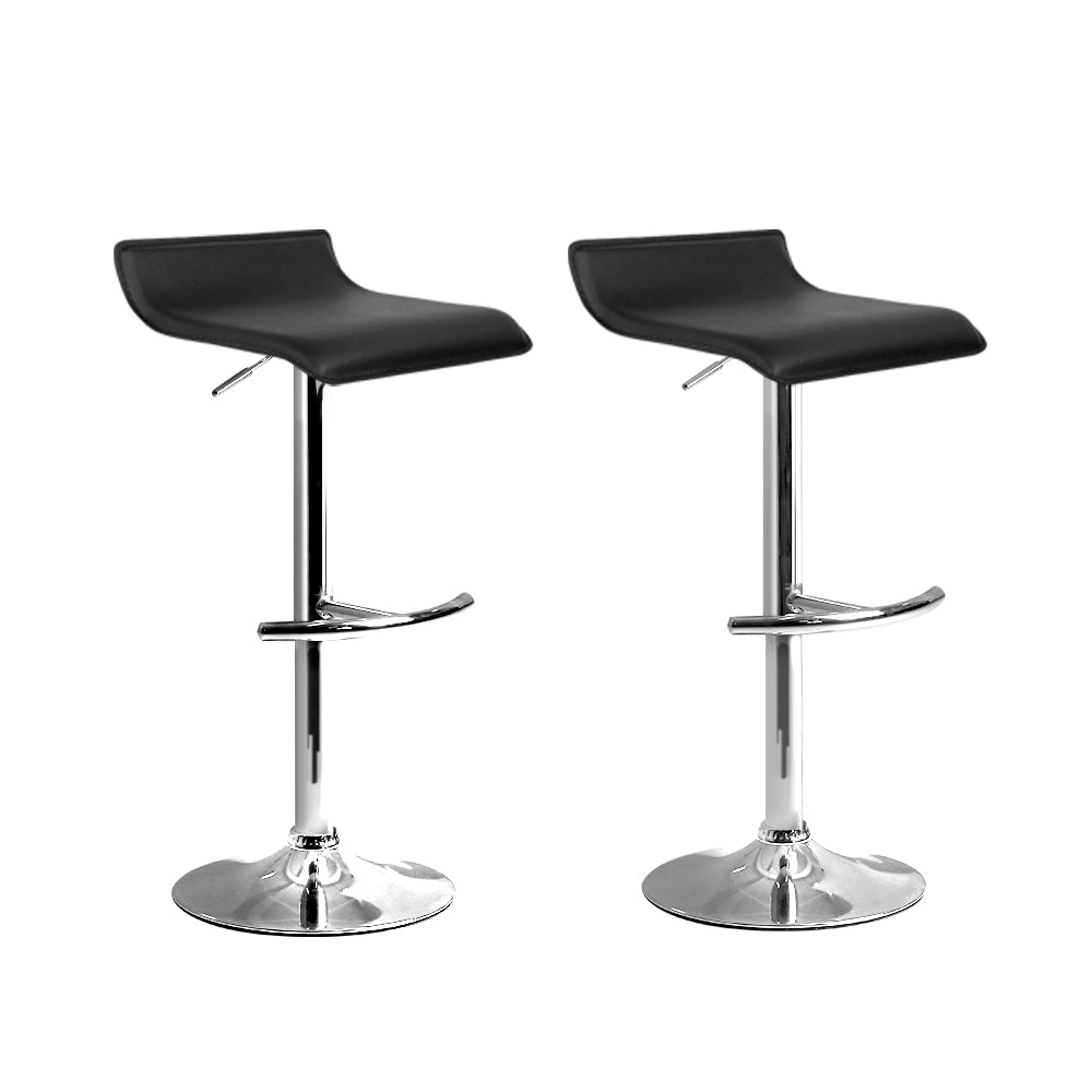 Artiss Set of 2 PU Leather Wave Style Bar Stools in Black, featuring a sleek design and sturdy construction.