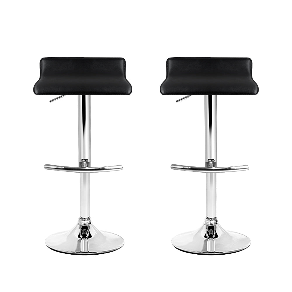 Artiss Set of 2 PU Leather Wave Style Bar Stools in Black, featuring a sleek design and sturdy construction.