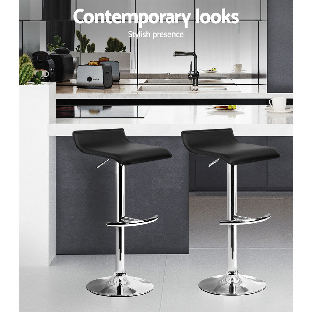 Artiss Set of 2 PU Leather Wave Style Bar Stools in Black, featuring a sleek design and sturdy construction.