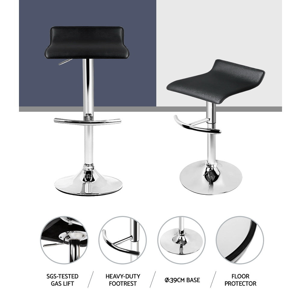 Artiss Set of 2 PU Leather Wave Style Bar Stools in Black, featuring a sleek design and sturdy construction.