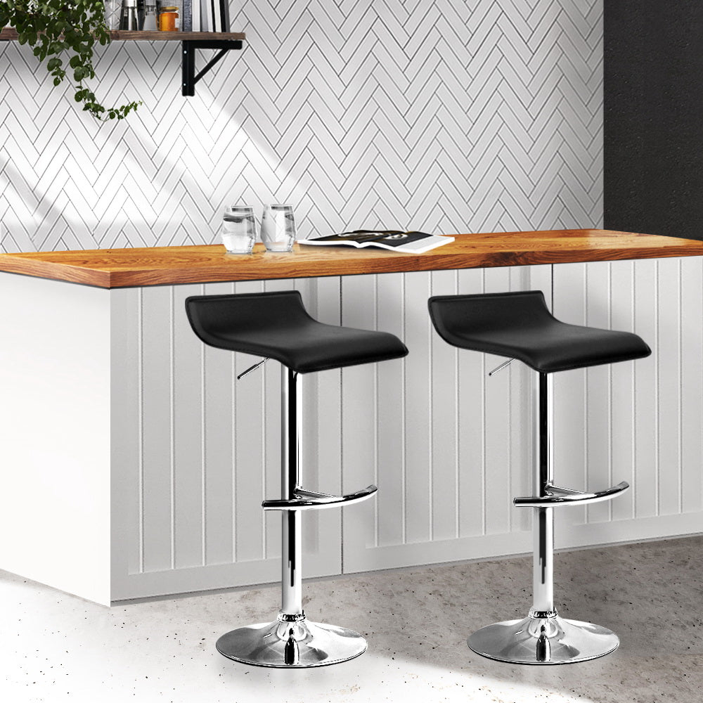 Artiss Set of 2 PU Leather Wave Style Bar Stools in Black, featuring a sleek design and sturdy construction.