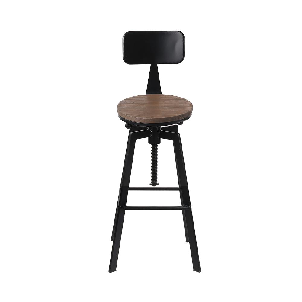 Artiss Set of 2 Rustic Industrial Style Metal Bar Stools featuring a black steel frame and smooth elm wood seat.