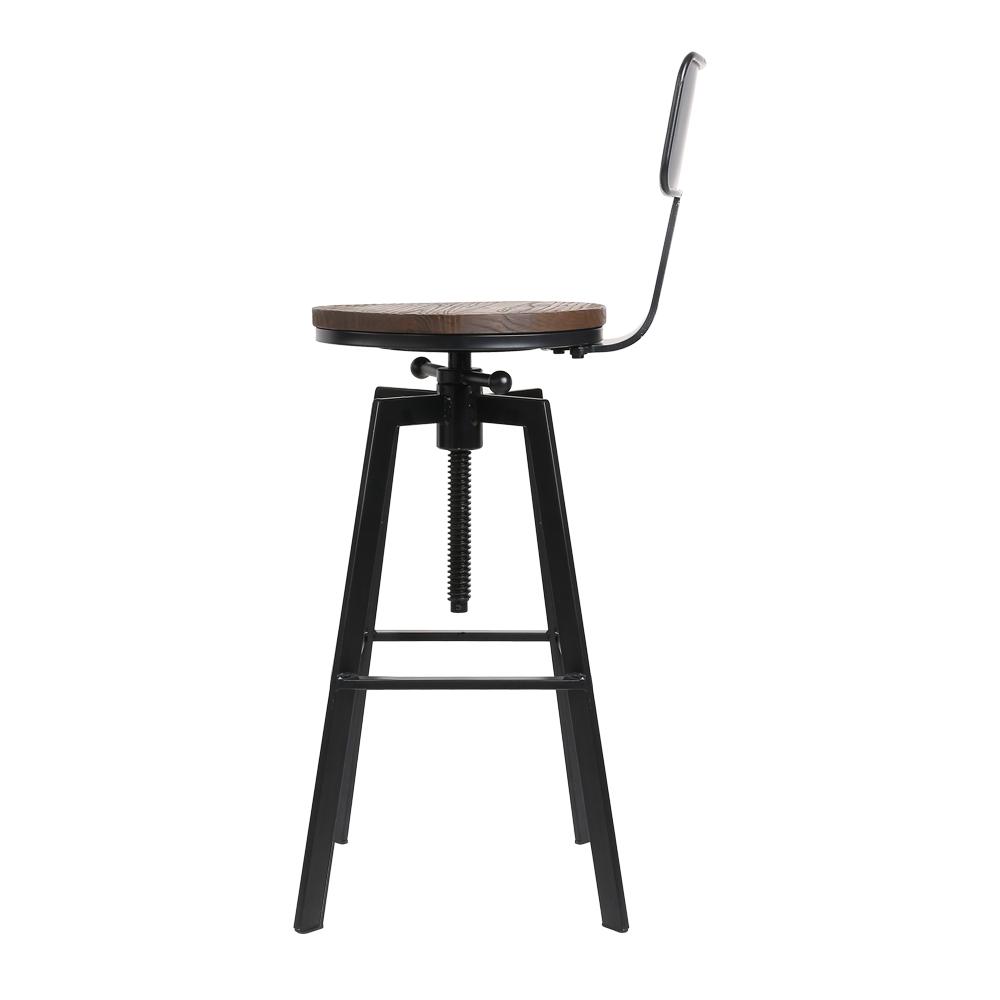 Artiss Set of 2 Rustic Industrial Style Metal Bar Stools featuring a black steel frame and smooth elm wood seat.