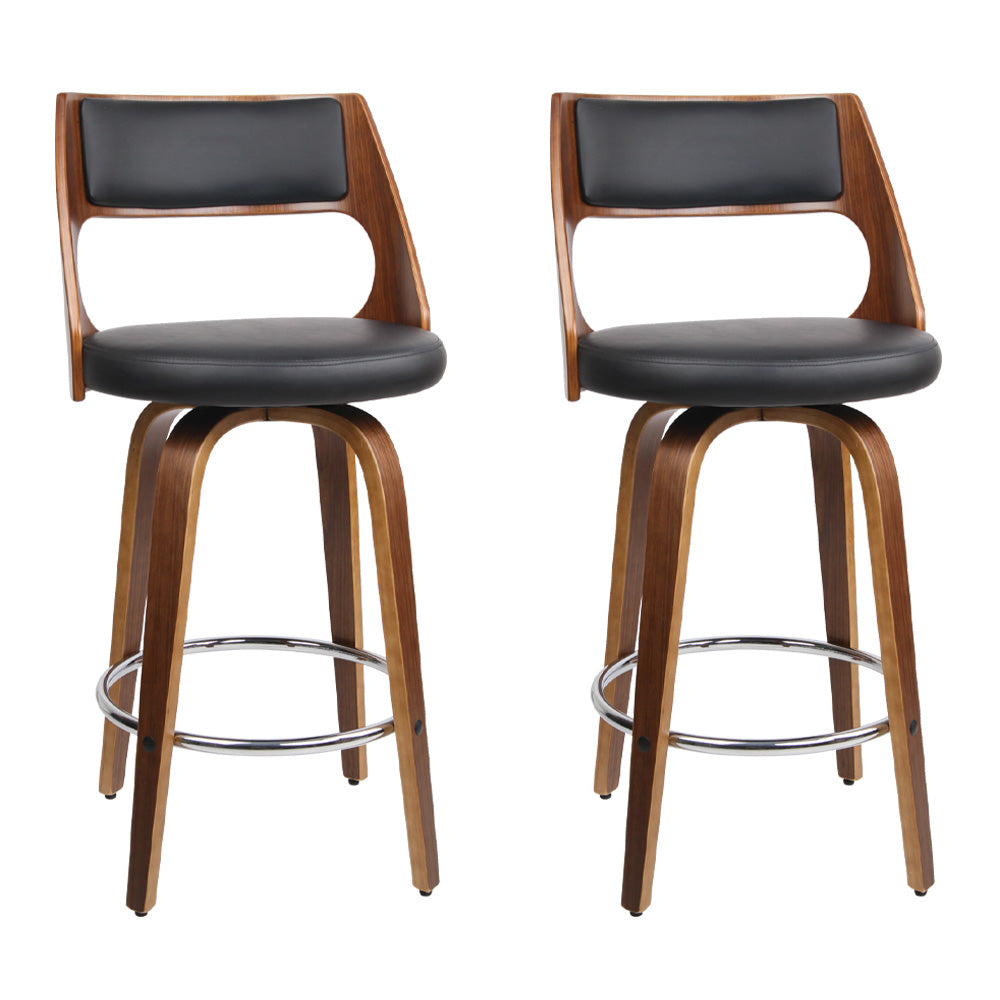 Artiss Set of 2 Wooden Bar Stools in Black with PU leather seats and walnut finish legs, showcasing modern design and comfort.