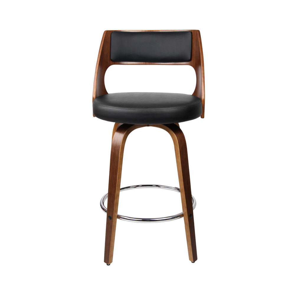 Artiss Set of 2 Wooden Bar Stools in Black with PU leather seats and walnut finish legs, showcasing modern design and comfort.