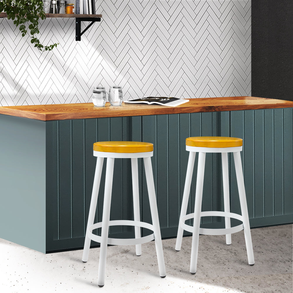 Artiss Set of 2 Wooden Stackable Bar Stools featuring a white finish and solid wooden seats, designed for modern and retro home decor.