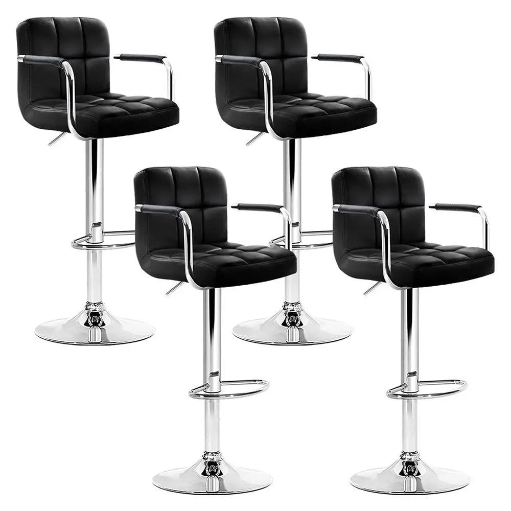 Artiss Set of 4 Bar Stools featuring gas lift, swivel armrests, and a sleek black PU leather design with chrome base.
