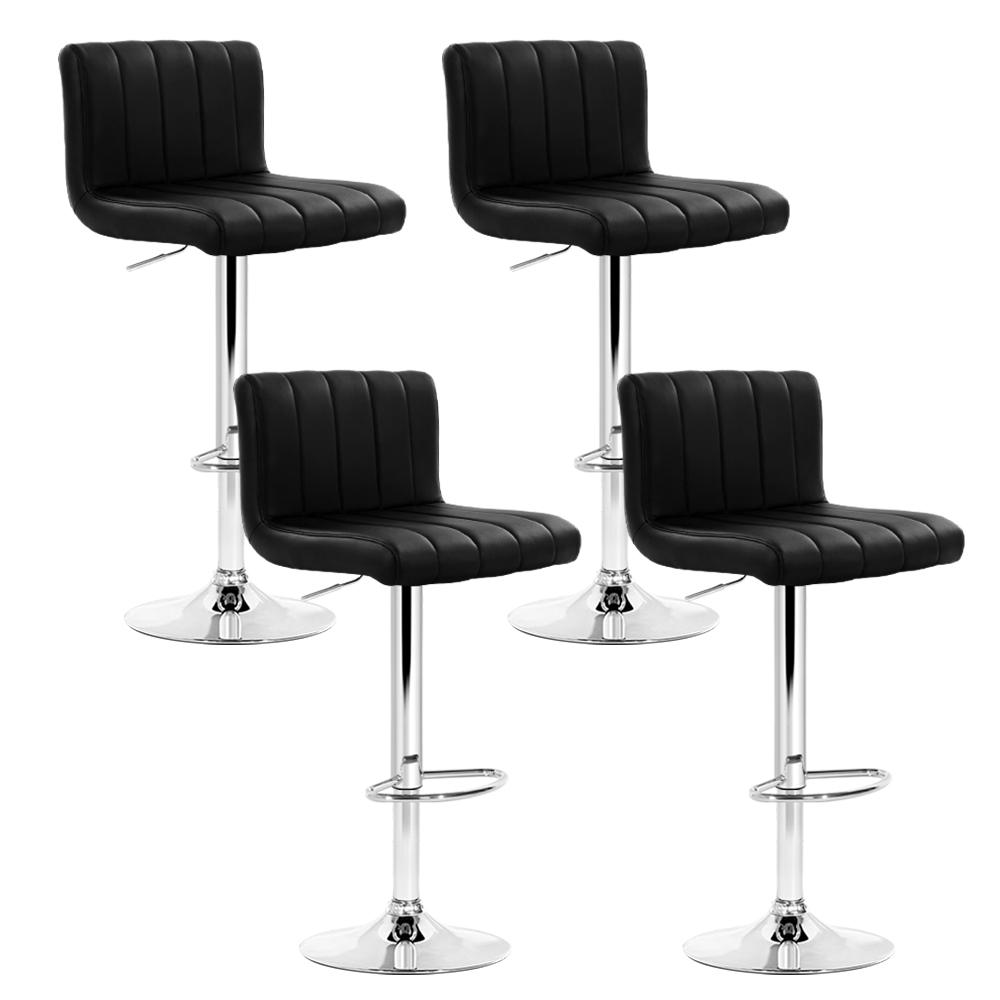 Artiss Set of 4 Black PU Leather Bar Stools with chrome base and high backrest, featuring a modern design and comfortable seating.