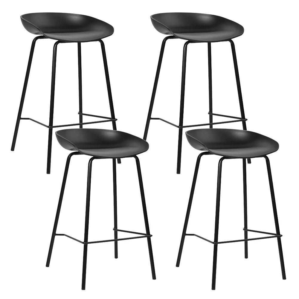 Artiss Set of 4 Metal Bar Stools in Black with PP plastic seats and reinforced metal frames, showcasing a sleek and modern design.