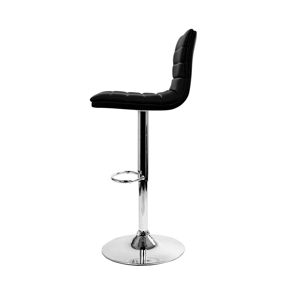 Artiss Set of 4 PU Leather Bar Stools in Black and Chrome with thick padded seats and chrome finish.