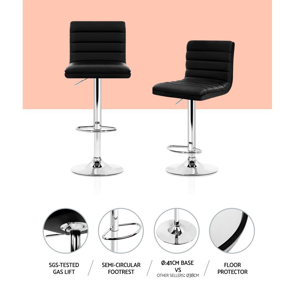 Artiss Set of 4 PU Leather Bar Stools in Black and Chrome with thick padded seats and chrome finish.