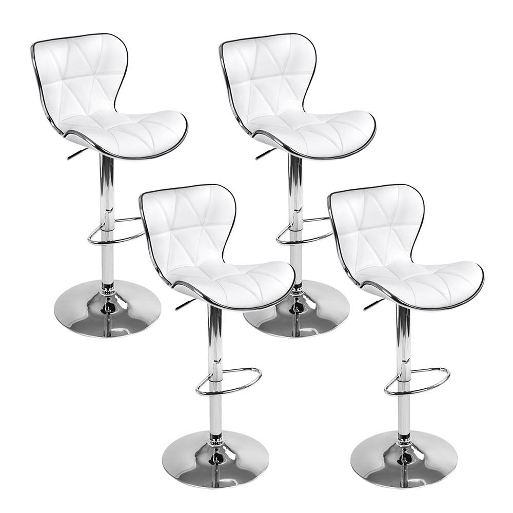 Artiss Set of 4 PU Leather Bar Stools in white with chrome base, featuring padded seats and adjustable height.