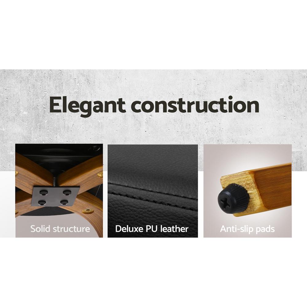 Artiss Set of 4 Walnut Wood Bar Stools featuring black PU leather seats and chrome steel footrests, showcasing elegant design and sturdy construction.