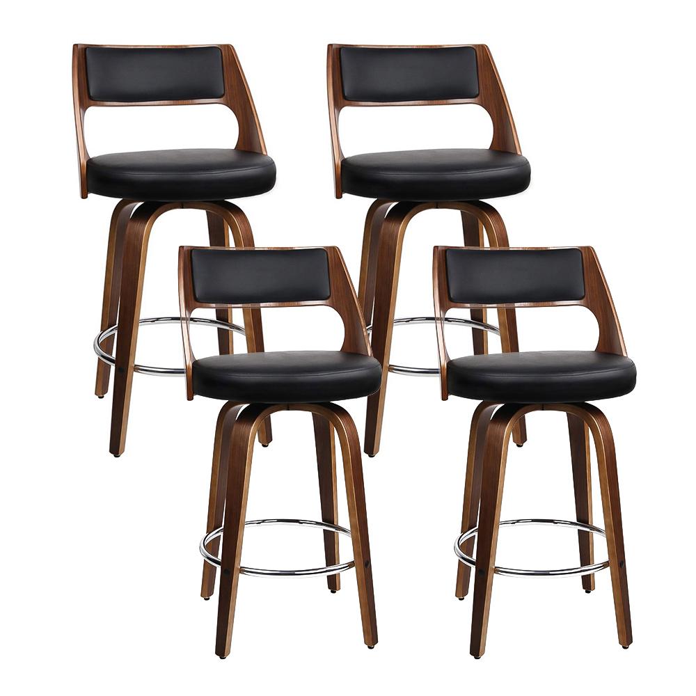 Artiss Set of 4 Wooden Bar Stools featuring black PU leather seats and solid wood legs, designed for comfort and style.
