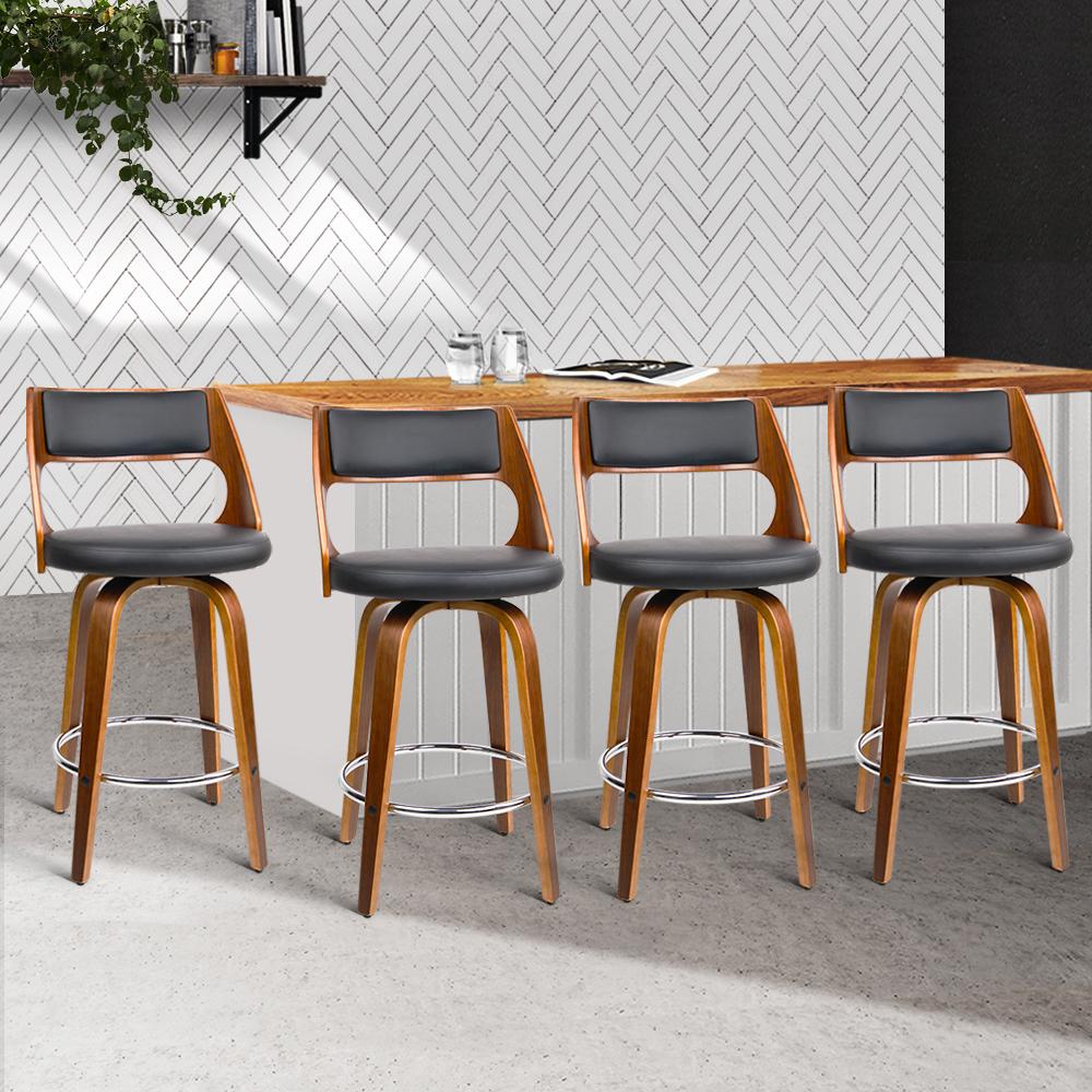 Artiss Set of 4 Wooden Bar Stools featuring black PU leather seats and solid wood legs, designed for comfort and style.