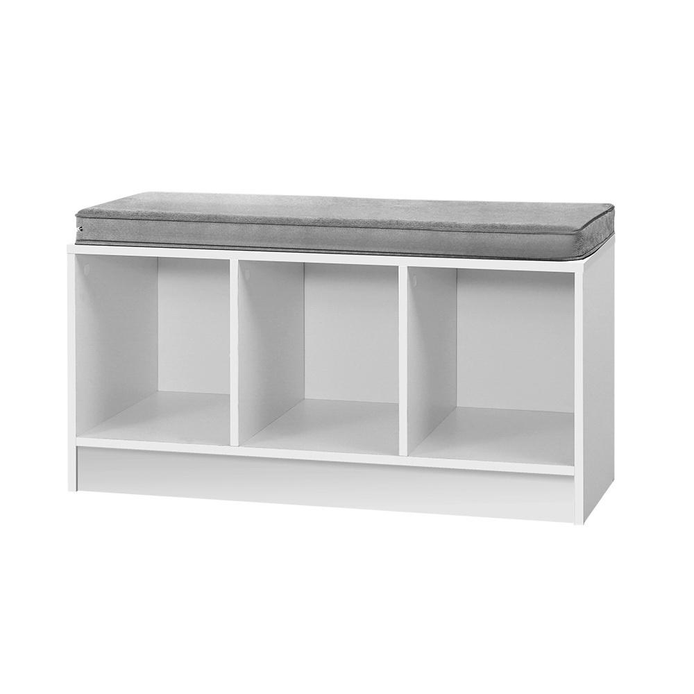 Artiss Shoe Cabinet Bench in white, featuring a comfortable foam seat and ample storage for shoes, perfect for modern homes.