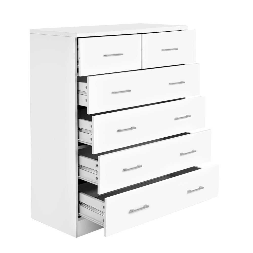 Artiss Tallboy Dresser Table featuring six spacious drawers and a sleek melamine finish, perfect for bedroom storage.