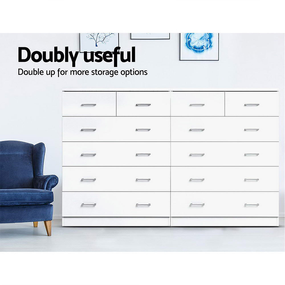 Artiss Tallboy Dresser Table featuring six spacious drawers and a sleek melamine finish, perfect for bedroom storage.