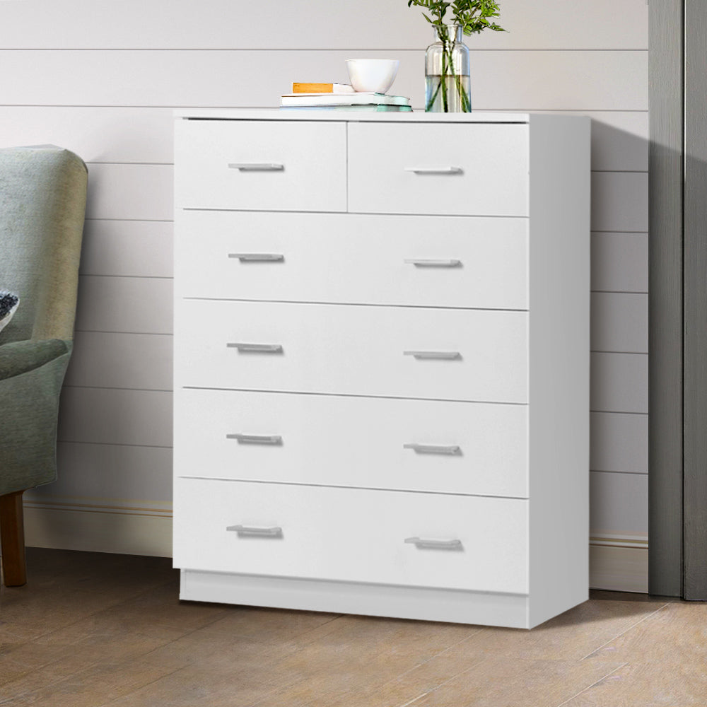 Artiss Tallboy Dresser Table featuring six spacious drawers and a sleek melamine finish, perfect for bedroom storage.