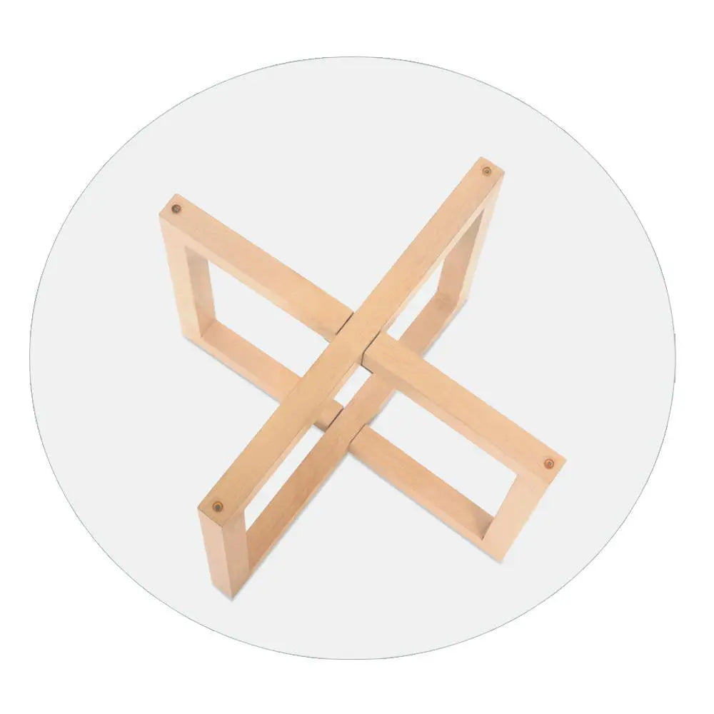 Artiss Tempered Glass Round Coffee Table in Beige with metal legs and faux wood finish, showcasing a modern design.