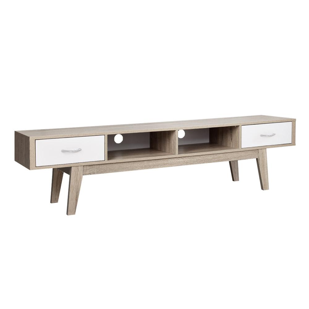 Artiss TV Cabinet Entertainment Unit in oak and white, featuring two drawers and open shelves, designed with Scandinavian-inspired aesthetics.