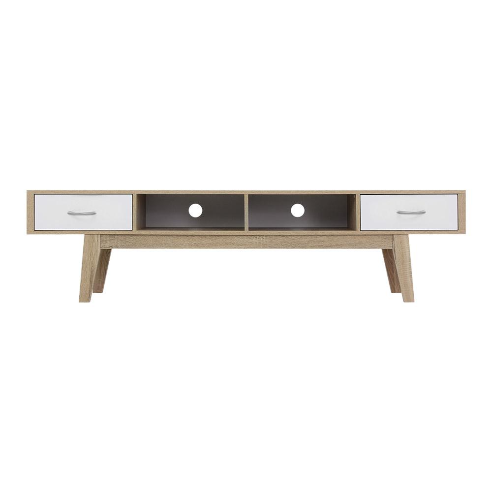 Artiss TV Cabinet Entertainment Unit in oak and white, featuring two drawers and open shelves, designed with Scandinavian-inspired aesthetics.