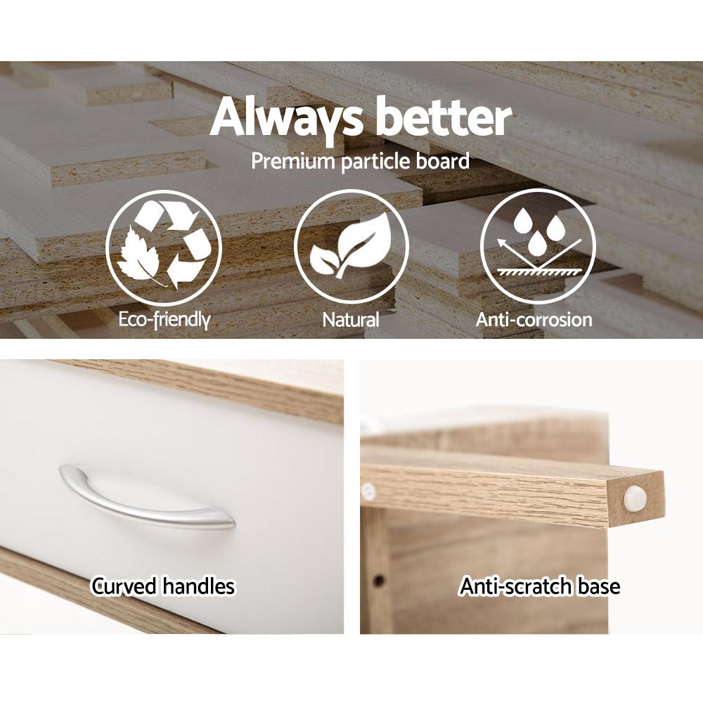 Artiss TV Cabinet Entertainment Unit in oak and white, featuring two drawers and open shelves, designed with Scandinavian-inspired aesthetics.