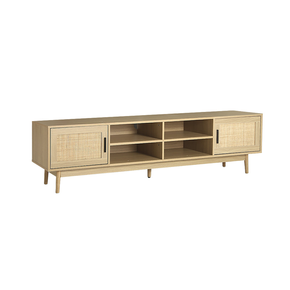 Artiss Rattan TV Cabinet featuring two cabinets and open shelves, designed for stylish storage in a coastal bohemian style.