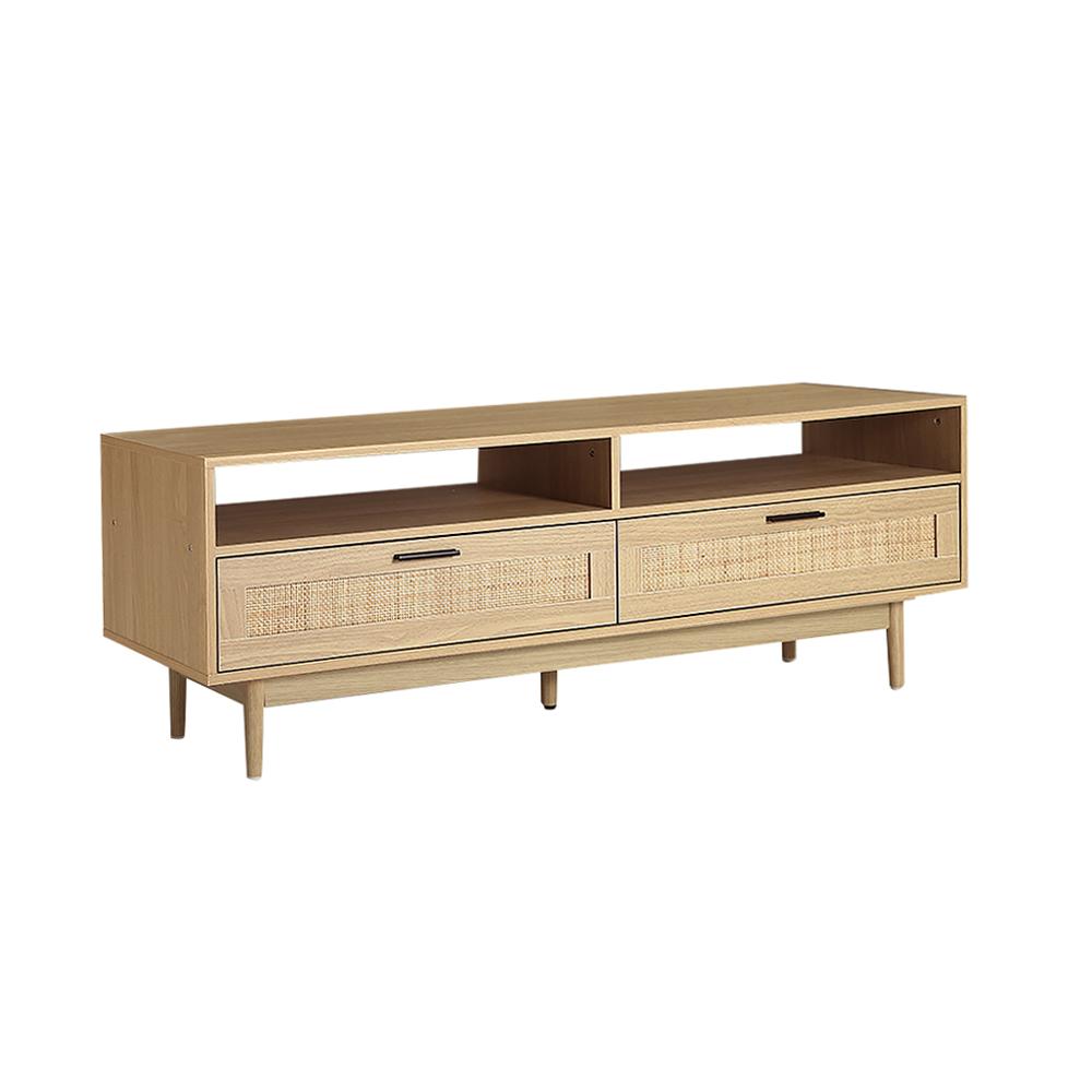 Artiss TV Cabinet Entertainment Unit featuring wooden rattan design with spacious drawers and shelves, perfect for stylish living room organization.