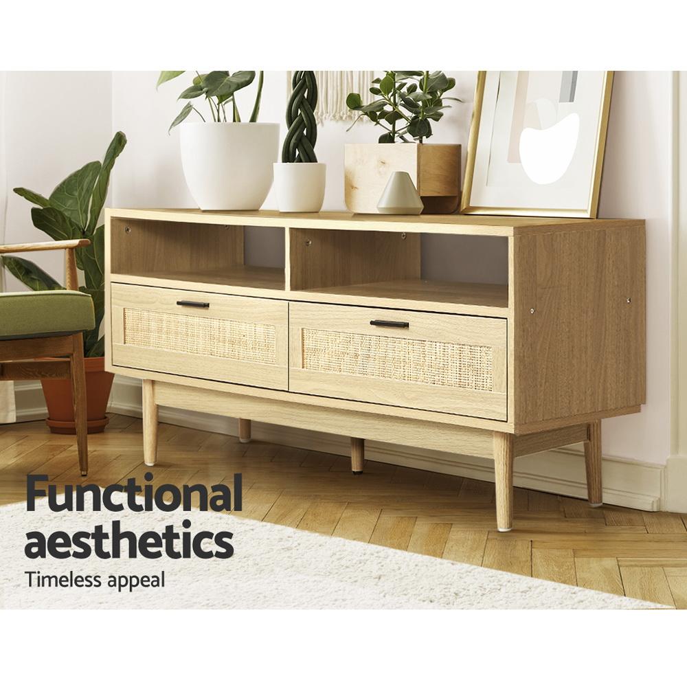 Artiss TV Cabinet Entertainment Unit featuring wooden rattan design with spacious drawers and shelves, perfect for stylish living room organization.