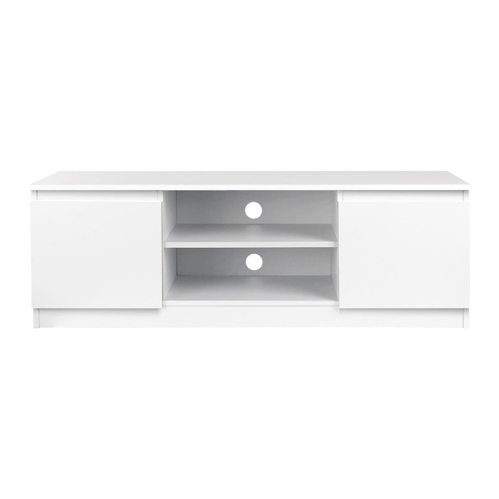 Artiss TV Entertainment Unit in White featuring a spacious top surface, two drawers, and open shelves for storage.