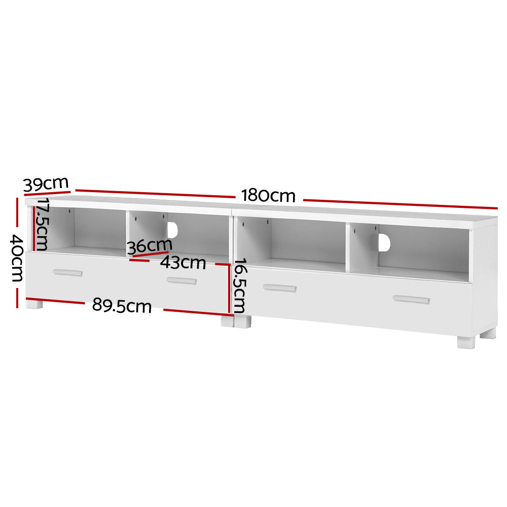 Artiss TV Stand Entertainment Unit in White with drawers and open shelves, designed for modern living spaces.