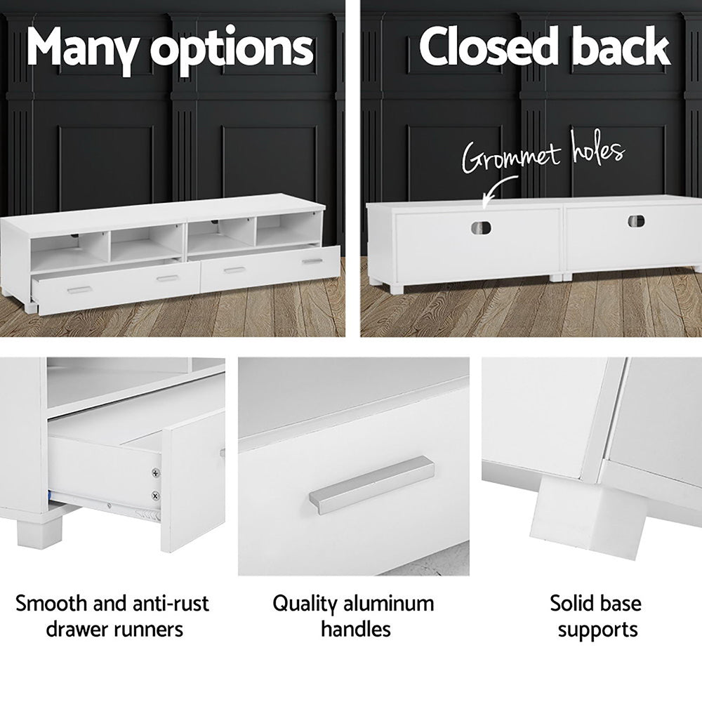 Artiss TV Stand Entertainment Unit in White with drawers and open shelves, designed for modern living spaces.