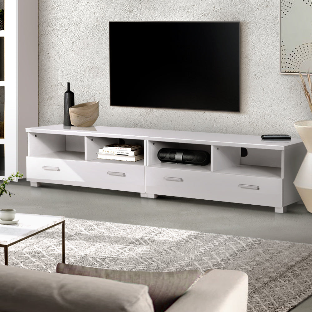 Artiss TV Stand Entertainment Unit in White with drawers and open shelves, designed for modern living spaces.