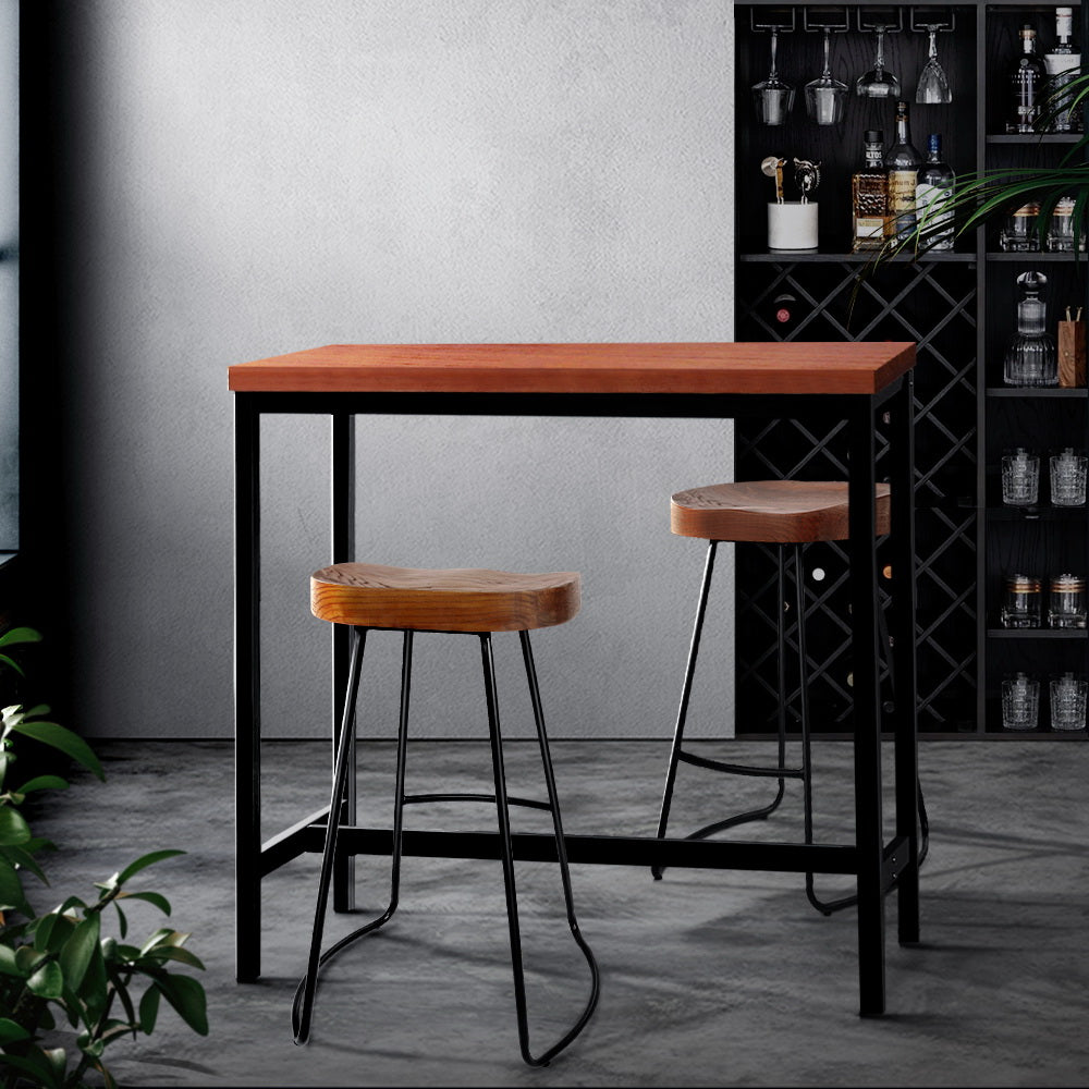 Artiss Vintage Bar Table ALEX featuring a solid pine wood top and a sturdy black metal frame, showcasing its industrial design.