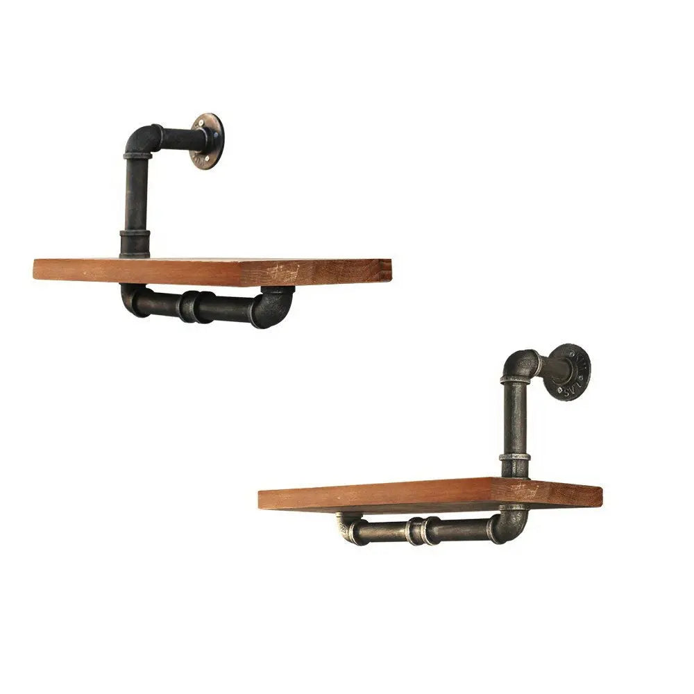 Artiss Wall Shelves featuring rustic design with metal pipes and solid timber, ideal for stylish display and storage.