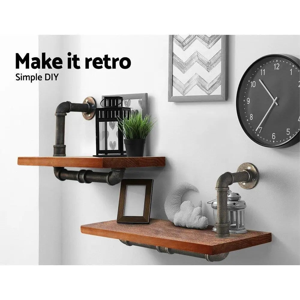 Artiss Wall Shelves featuring rustic design with metal pipes and solid timber, ideal for stylish display and storage.