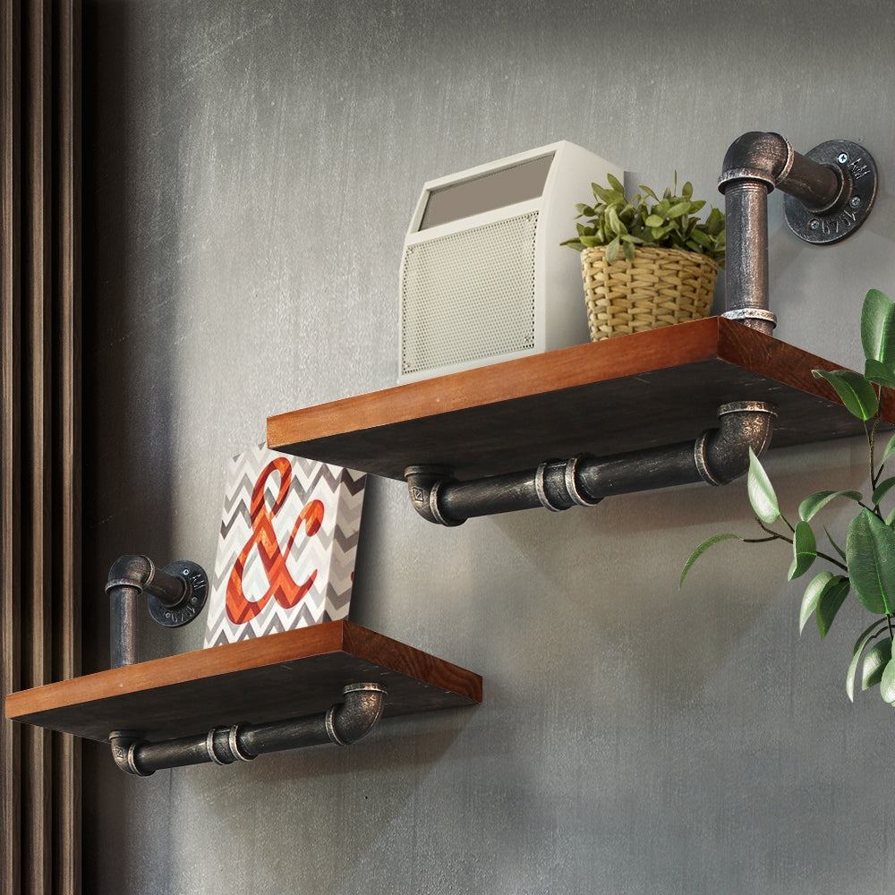 Artiss Wall Shelves featuring rustic design with metal pipes and solid timber, ideal for stylish display and storage.