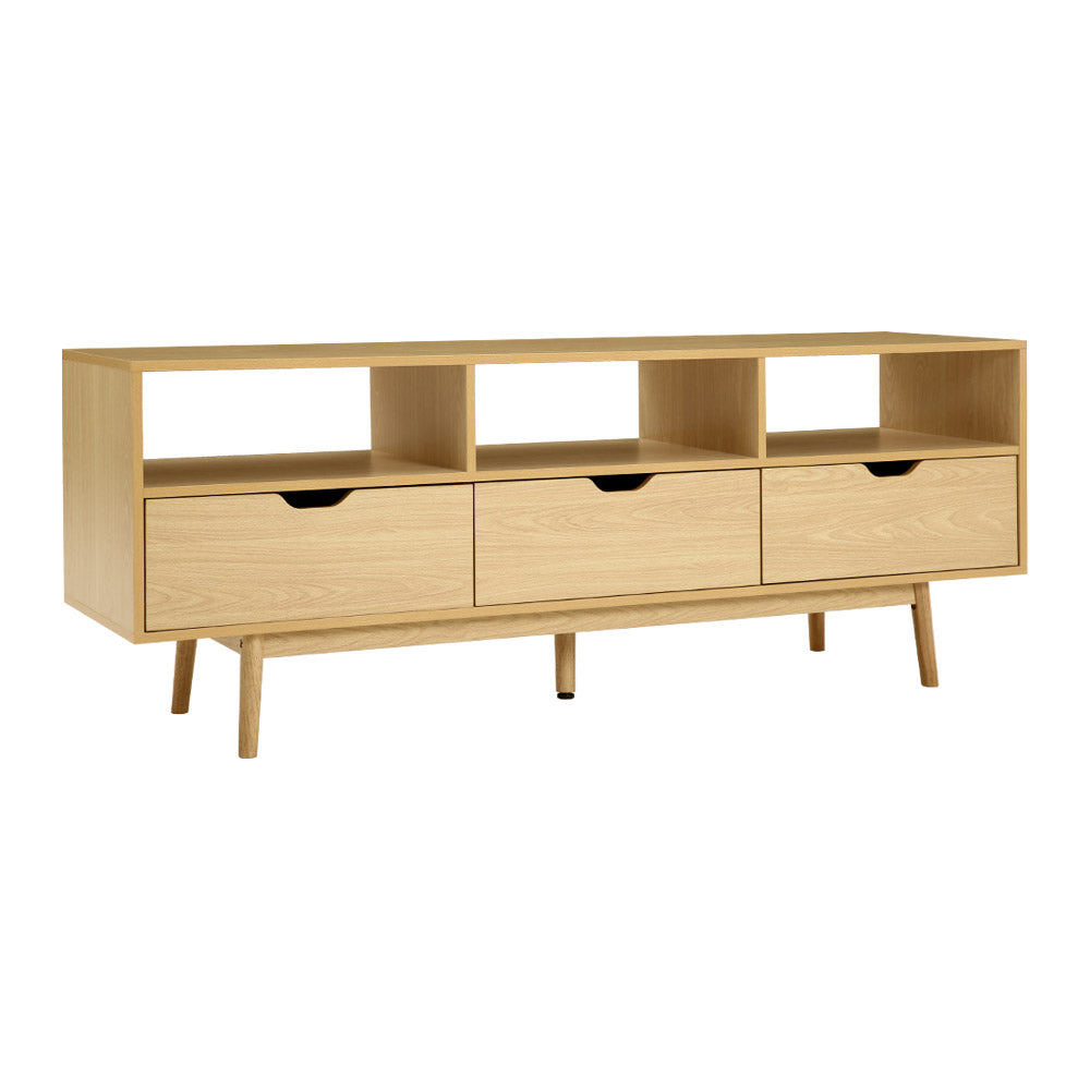 Artiss Wooden Scandinavian Entertainment Unit in Natural finish with tapered rubber wood legs and open shelves.