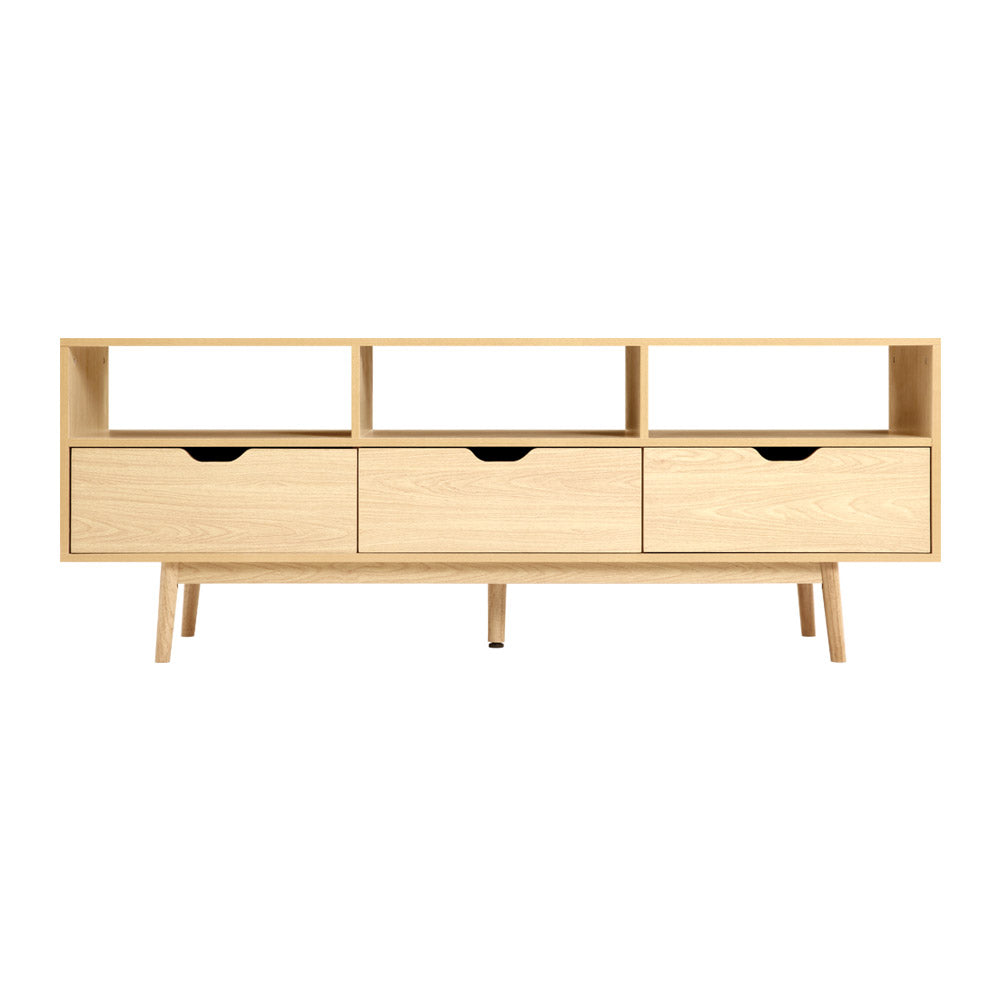 Artiss Wooden Scandinavian Entertainment Unit in Natural finish with tapered rubber wood legs and open shelves.